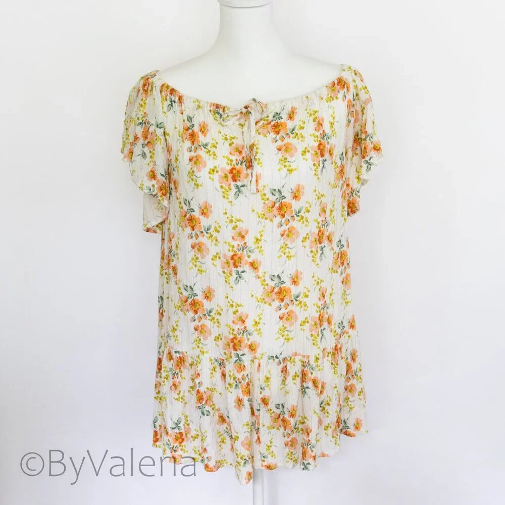 Cupcakes & Cashmere Floral Peasant Off-Shoulder Ruffle Mini Dress Size S Resort - Picture 1 of 9